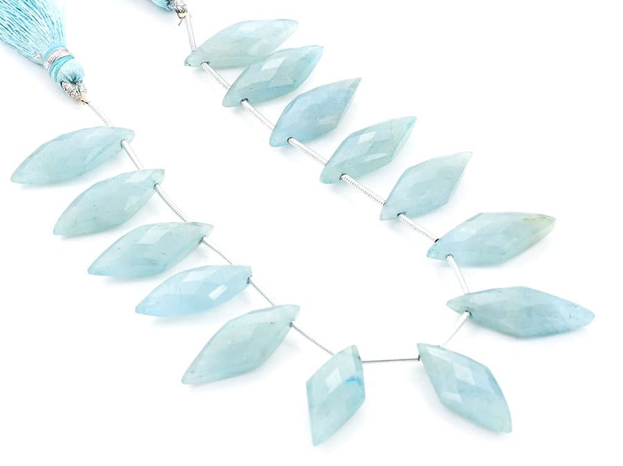 Milky Aquamarine 10x25mm Faceted Diamond Cut (Small) gemstone bead strand