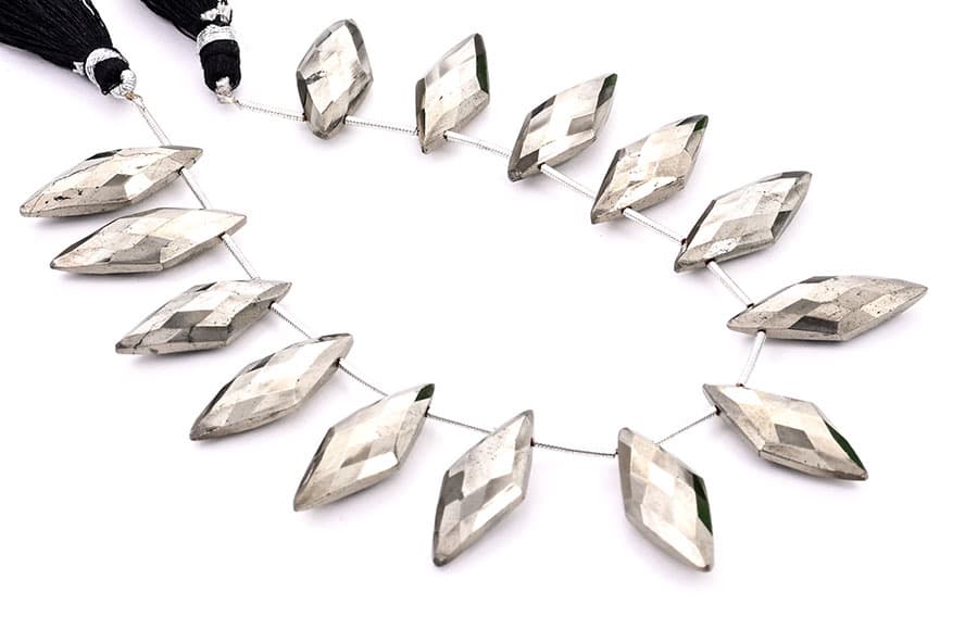 Pyrite 10x25mm Faceted Diamond Cut (Small) gemstone bead strand