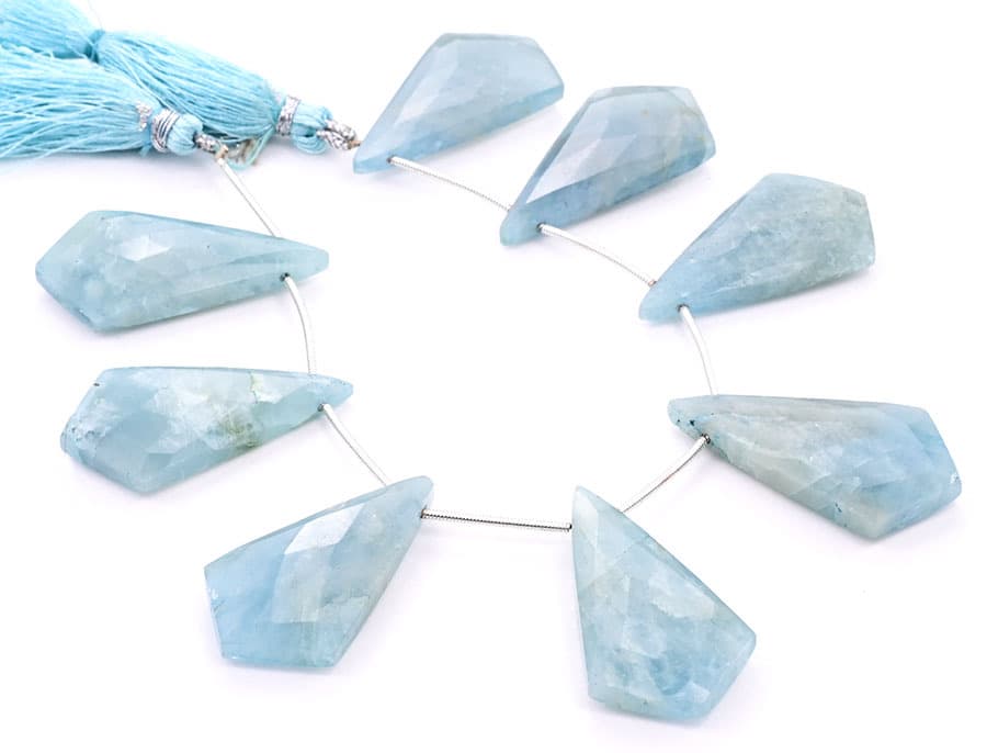 Milky Aquamarine 20x37mm Faceted Kite shape gemstone bead strand