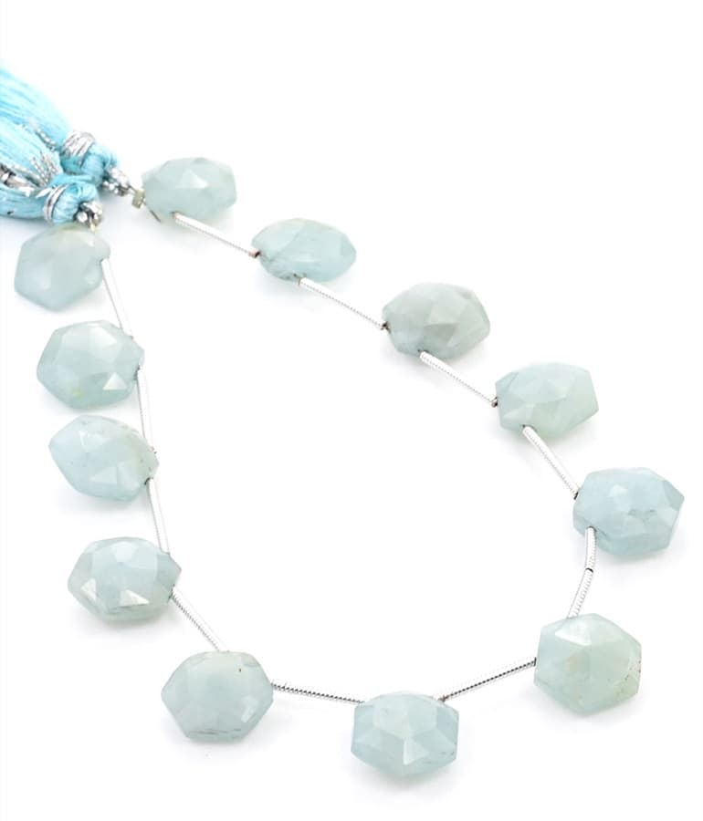 Milky Aquamarine 11mm Faceted Haxagon gemstone bead strand