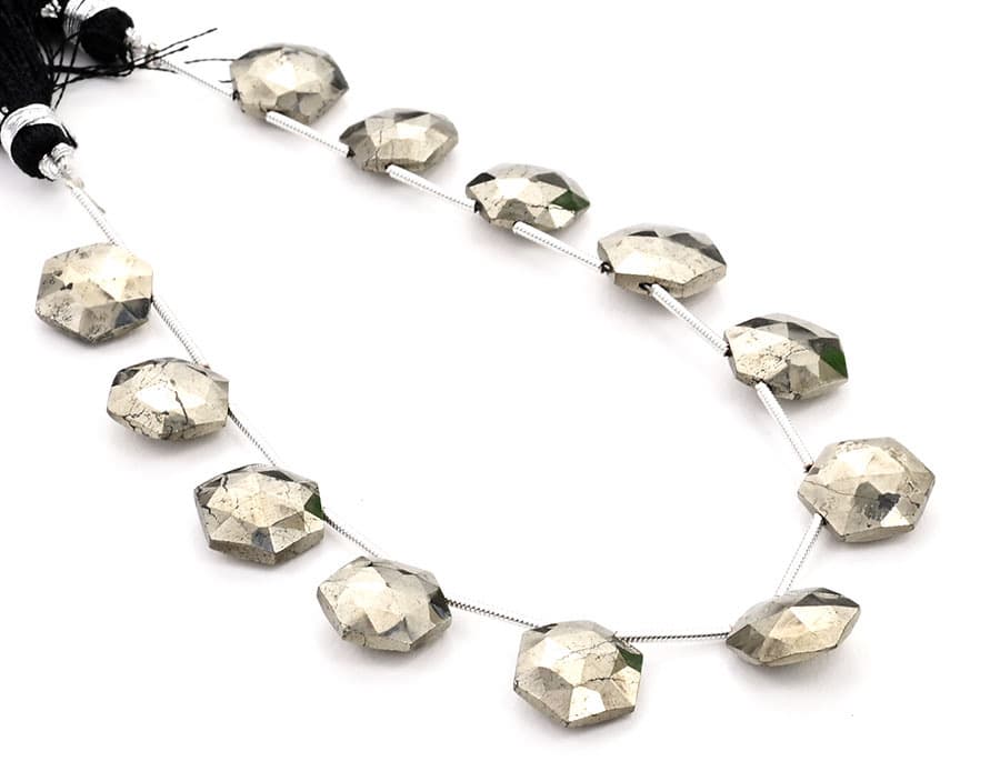 Pyrite 11mm Faceted Haxagon gemstone bead strand