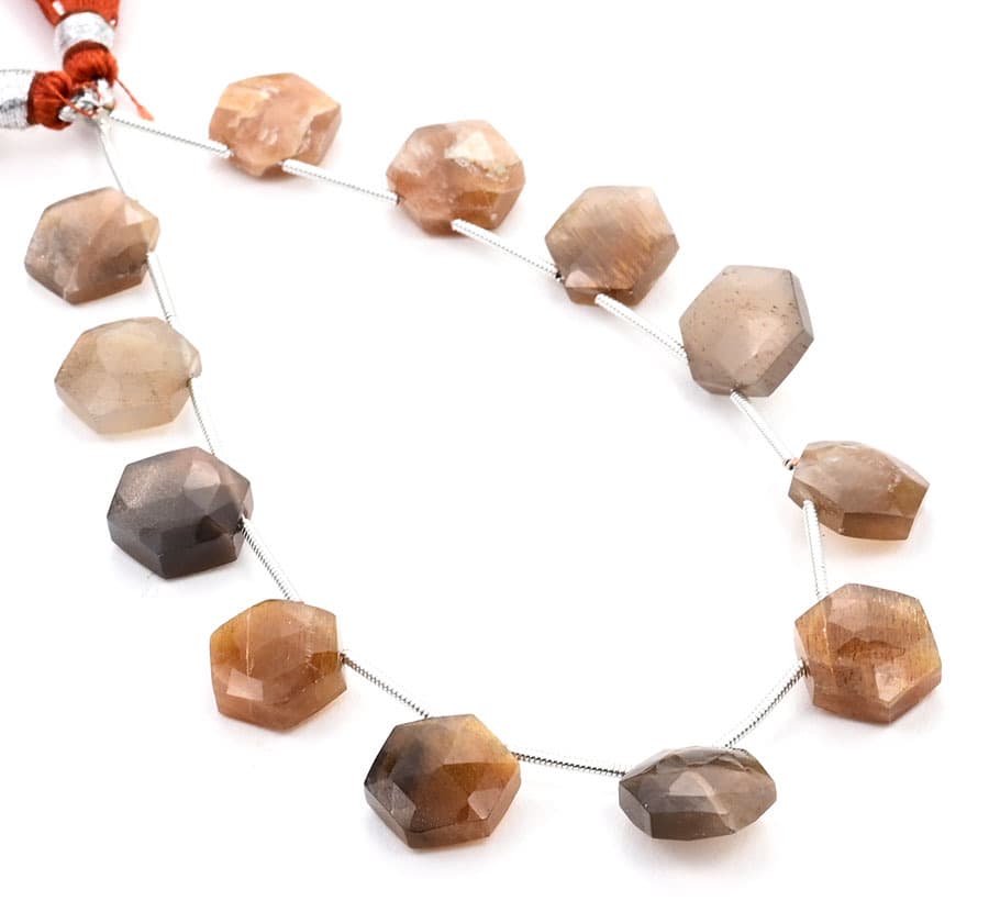 Golden Shine Moonstone 11mm Faceted Haxagon gemstone bead strand