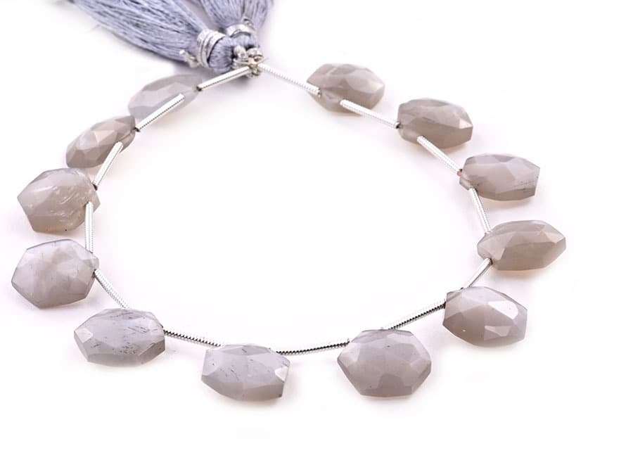 Gray Moonstone 11mm Faceted Haxagon gemstone bead strand