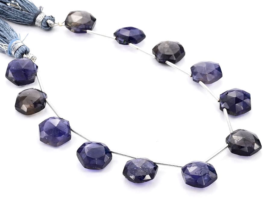 Iolite 11mm Faceted Haxagon gemstone bead strand