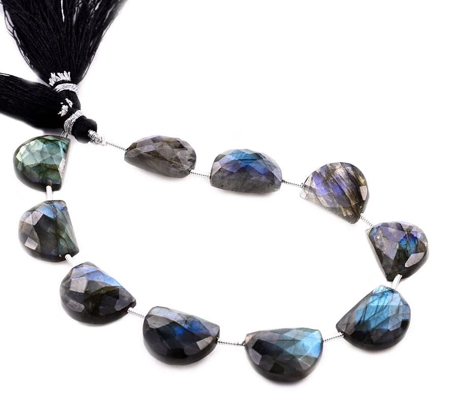 Dendrite opal 11x15mm Faceted Half Moon (D shape) gemstone bead strand