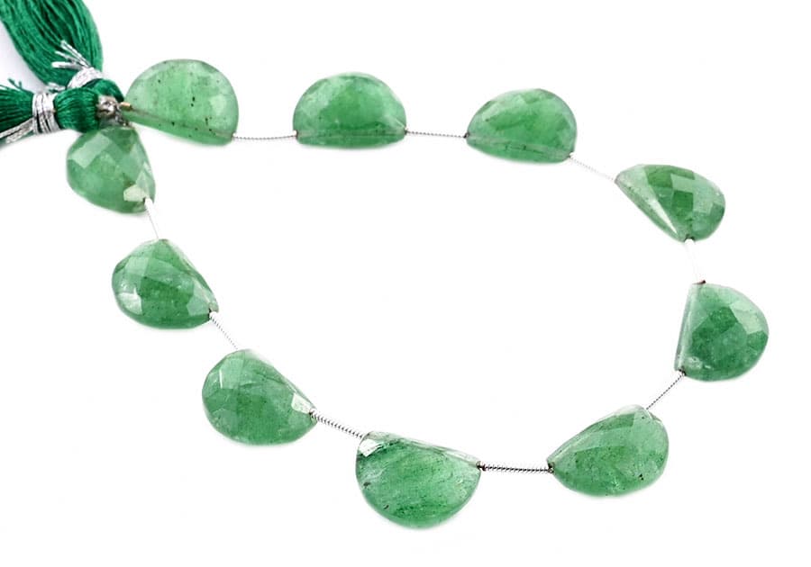 Green Strawberry QTZ. 11x15mm Faceted Half Moon (D shape) gemstone bead strand