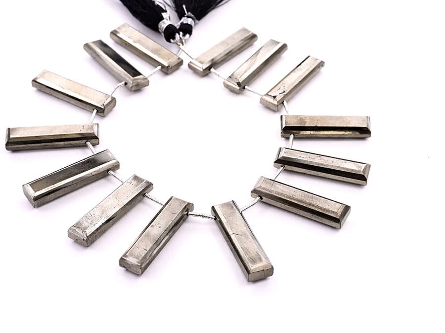 Pyrite 7x28mm Faceted Rectangle gemstone bead strand
