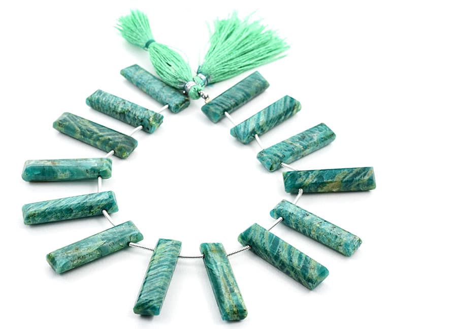 Russian Amazonite 7x28mm Faceted Rectangle gemstone bead strand