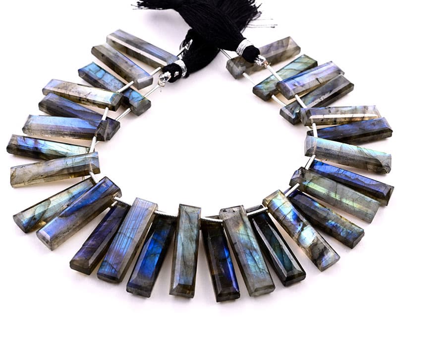 Labradorite 7x28mm Faceted Rectangle gemstone bead strand