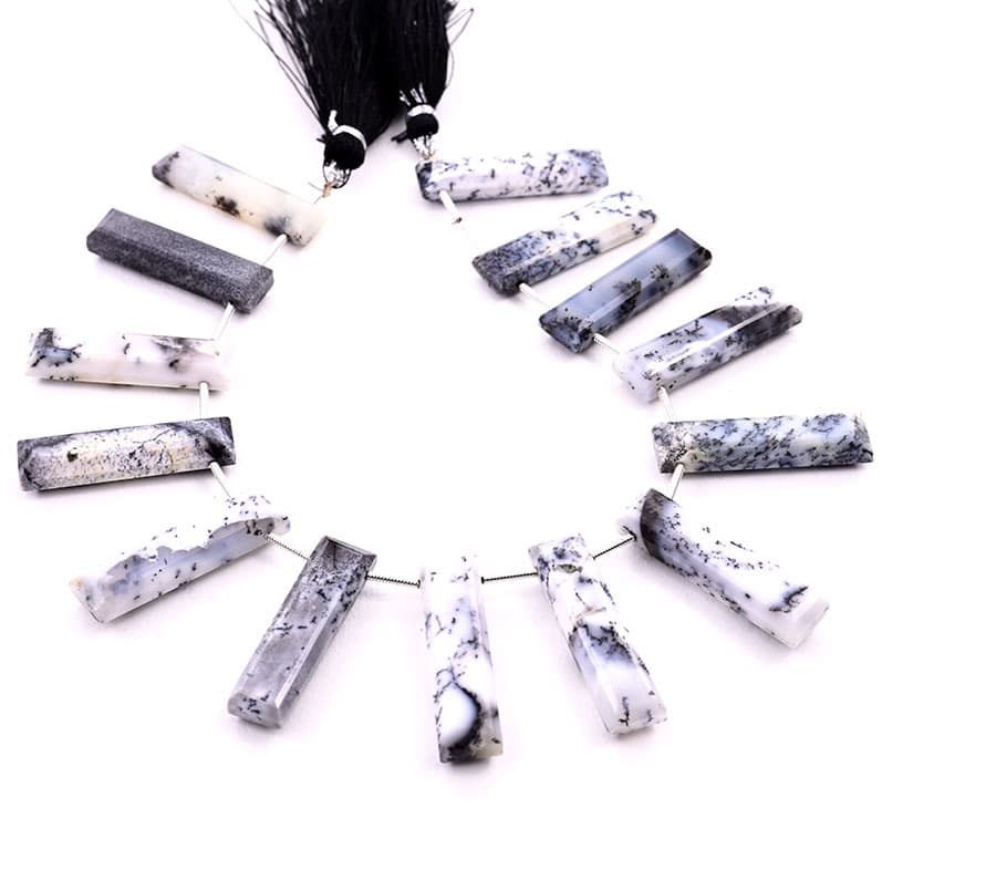 Dendrite opal 7x28mm Faceted Rectangle gemstone bead strand