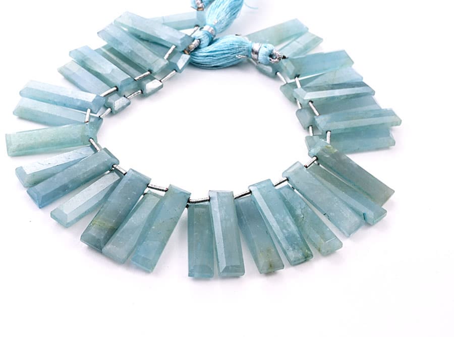 Milky Aquamarine 7x28mm Faceted Rectangle gemstone bead strand