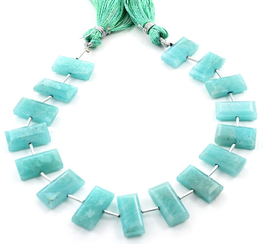 Amazonite 8x16mm Faceted Rectangle Center Drill gemstone bead strand