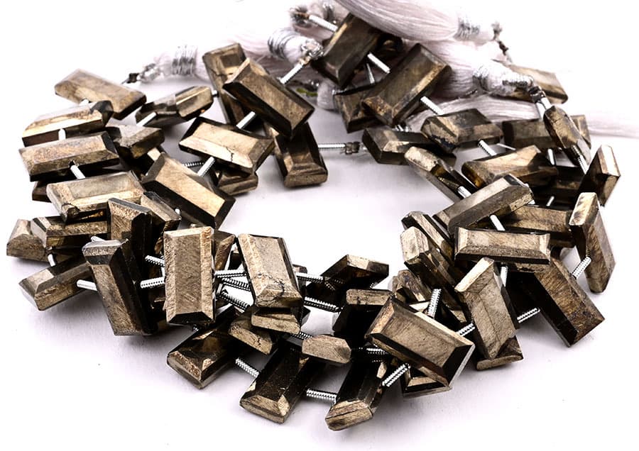 Pyrite 8x16mm Faceted Rectangle Center Drill