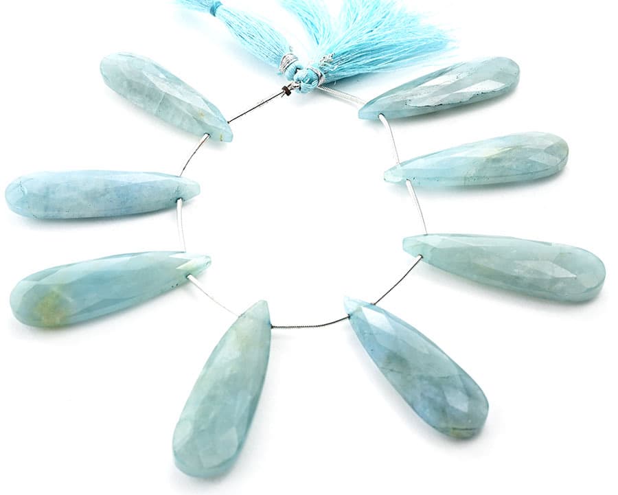 Milky Aquamarine 15x45mm Faceted Pear gemstone bead strand