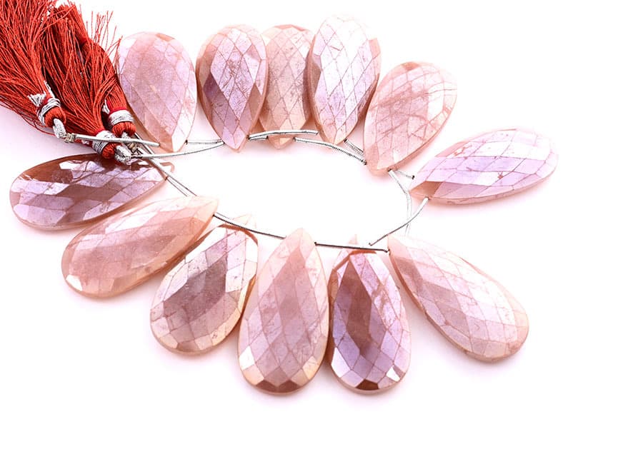 Peach Moonstone Coated 24x45mm Faceted Pear gemstone bead strand