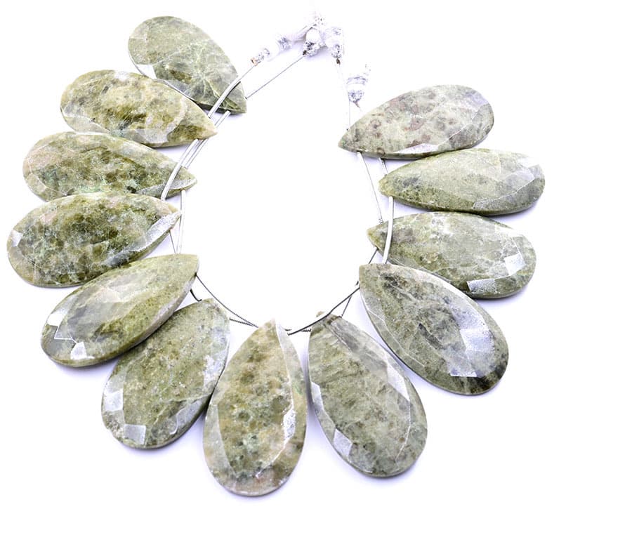 Green Jesper 24x45mm Faceted Pear gemstone bead strand