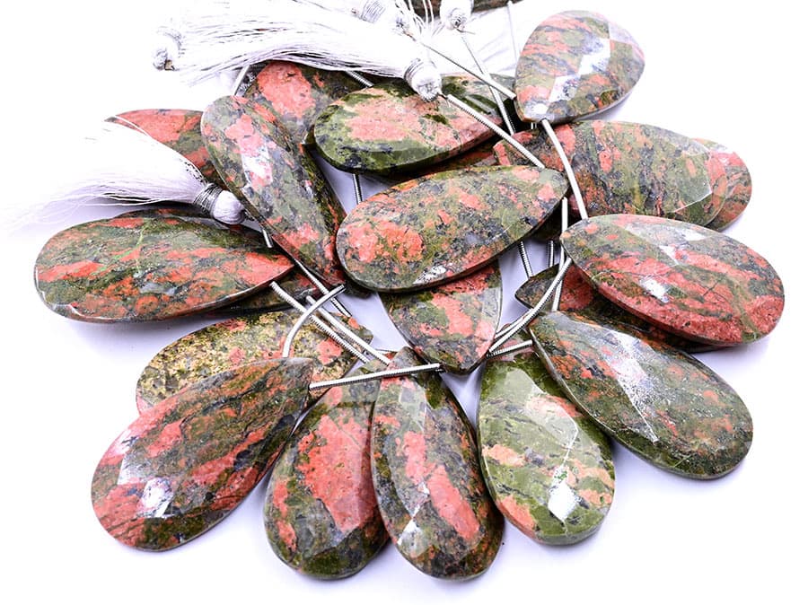 Unakite 24x45mm Faceted Pear gemstone bead strand