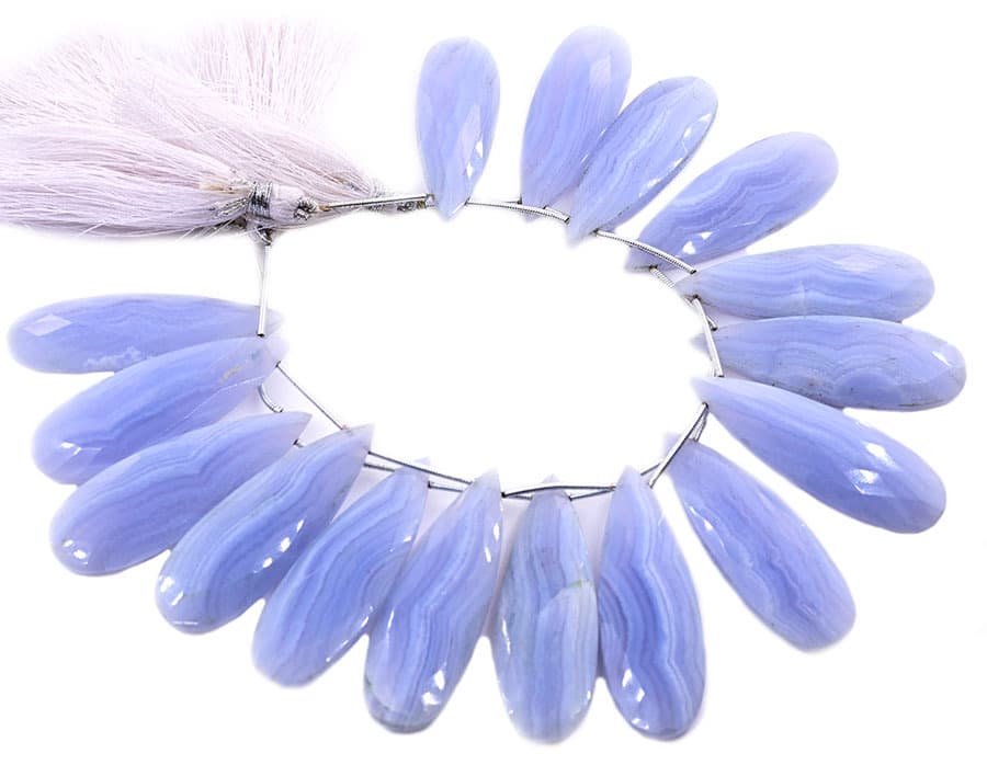 Blue Lace Agate 15x45mm Faceted Pear gemstone bead strand