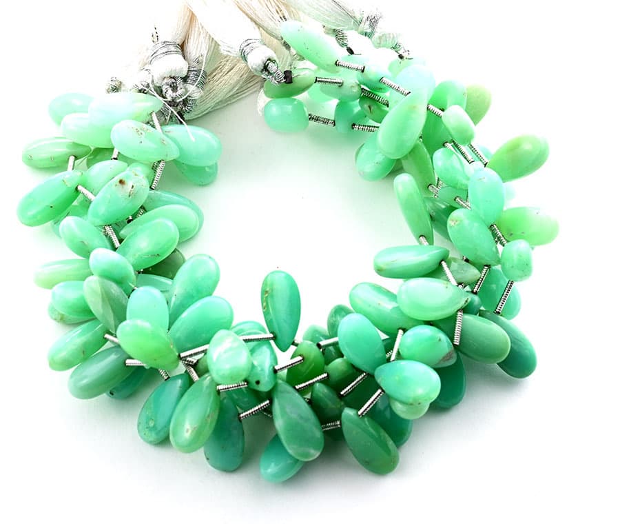 Chrysoprase 7X15mm Smooth Pear gemstone bead strand