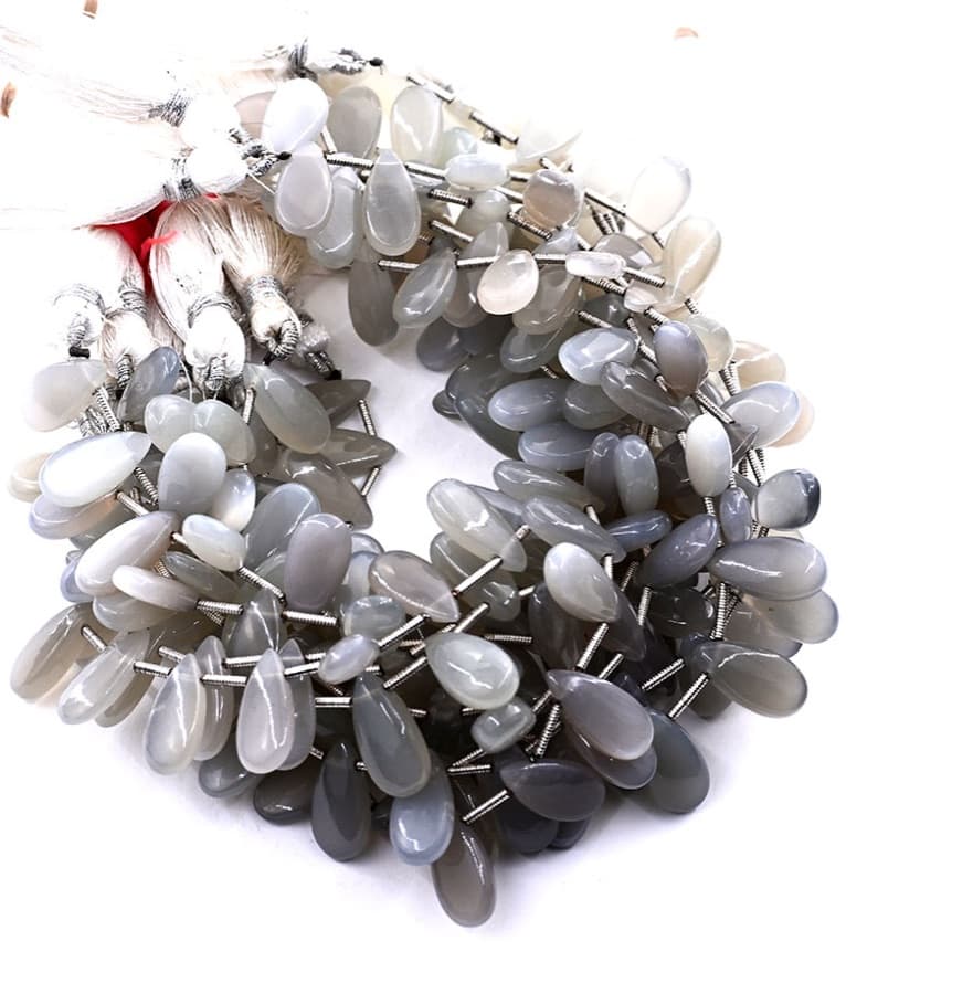 Gray Moonstone 7X15mm Smooth Pear gemstone bead strand