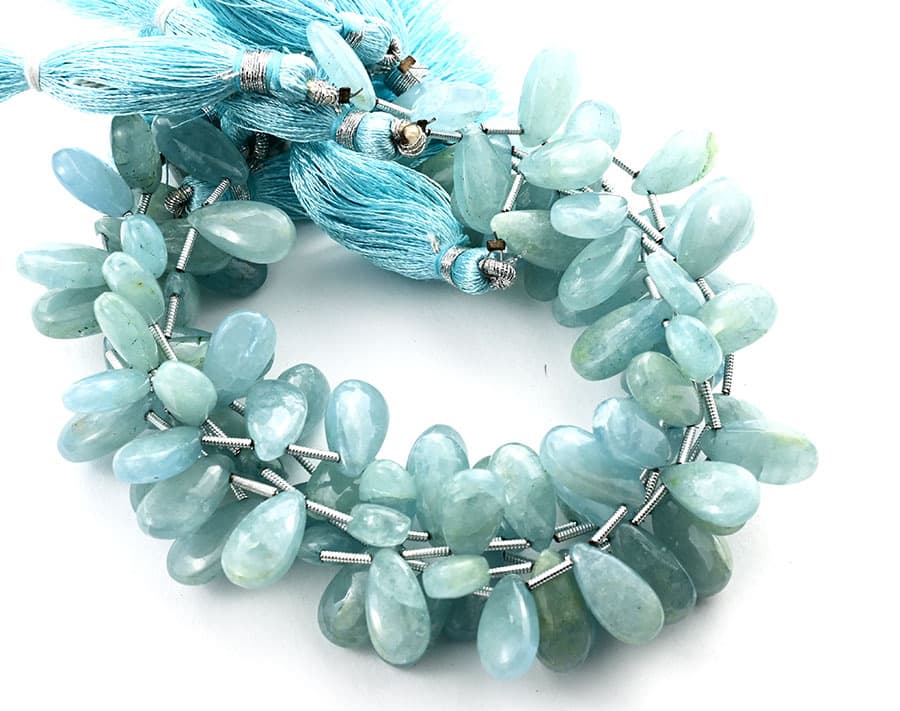 Milky Aquamarine 7X15mm Smooth Pear gemstone bead strand