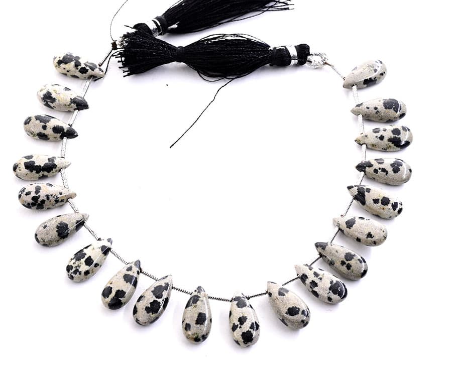Dalmation Jasper 7X15mm Smooth Pear gemstone bead strand