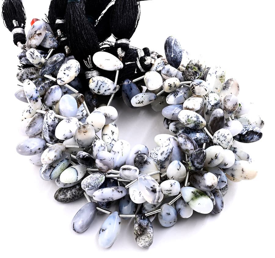 Dendrite opal 7X15mm Smooth Pear gemstone bead strand