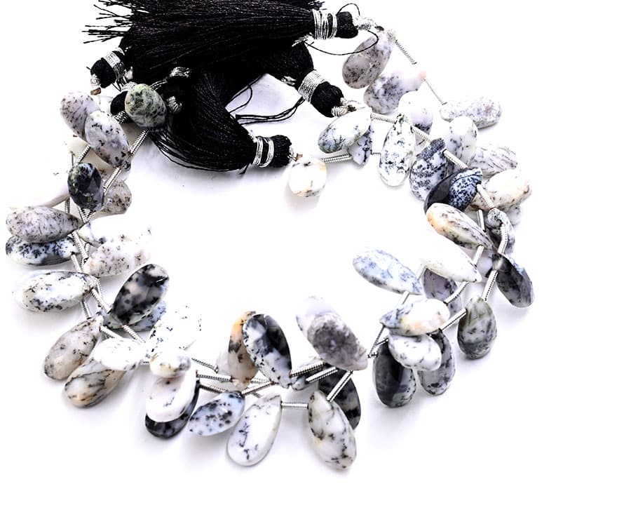 Dendrite opal 7X15mm Faceted Pear gemstone bead strand