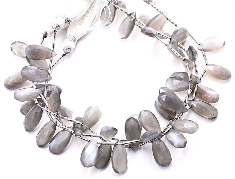 Gray Moonstone 7X15mm Faceted Pear gemstone bead strand