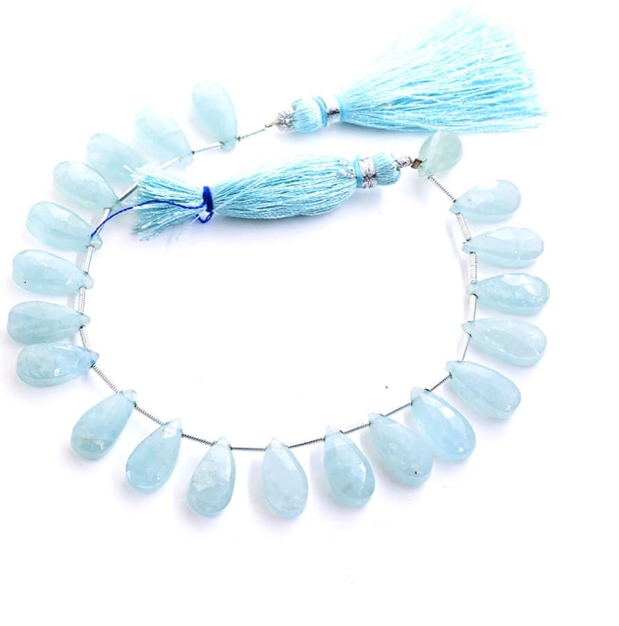 Milky Aquamarine 7X15mm Faceted Pear gemstone bead strand
