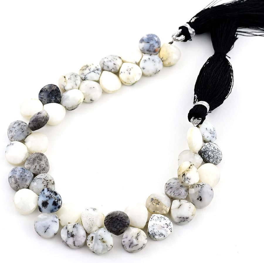 Dendrite opal 9mm Faceted Heart (Calibrated) gemstone bead strand