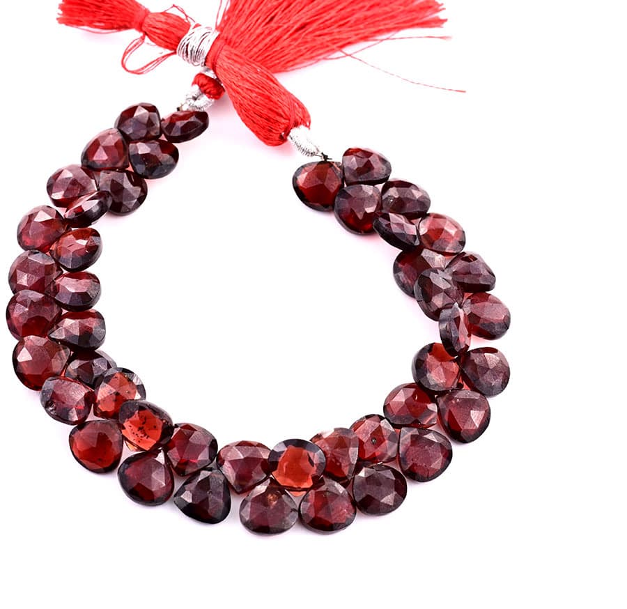 Garnet 9mm Faceted Heart (Calibrated) gemstone bead strand