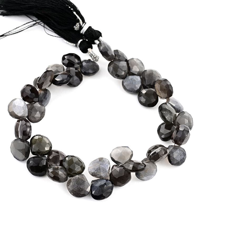 Gray Moonstone 9mm Faceted Heart (Calibrated) gemstone bead strand