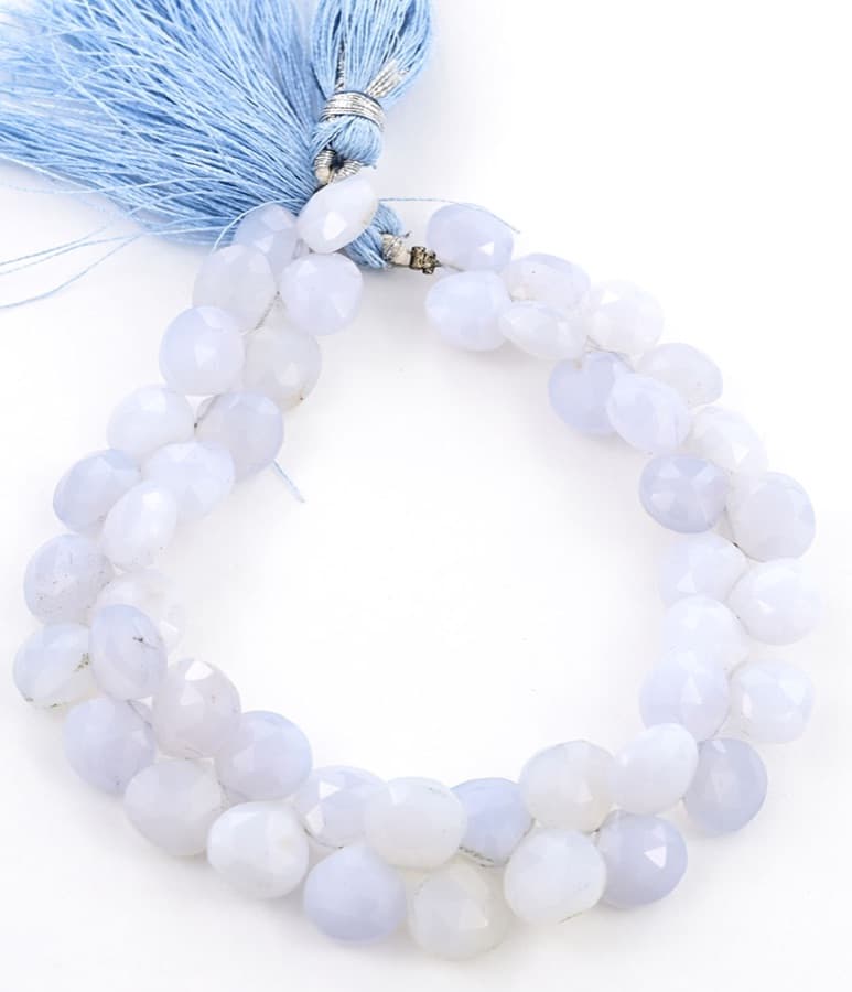 Milky Aquamarine 9mm Faceted Heart (Calibrated) gemstone bead strand