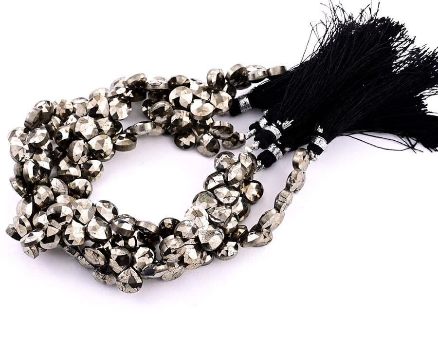 Pyrite 7mm Faceted Heart (Calibrated) gemstone bead strand