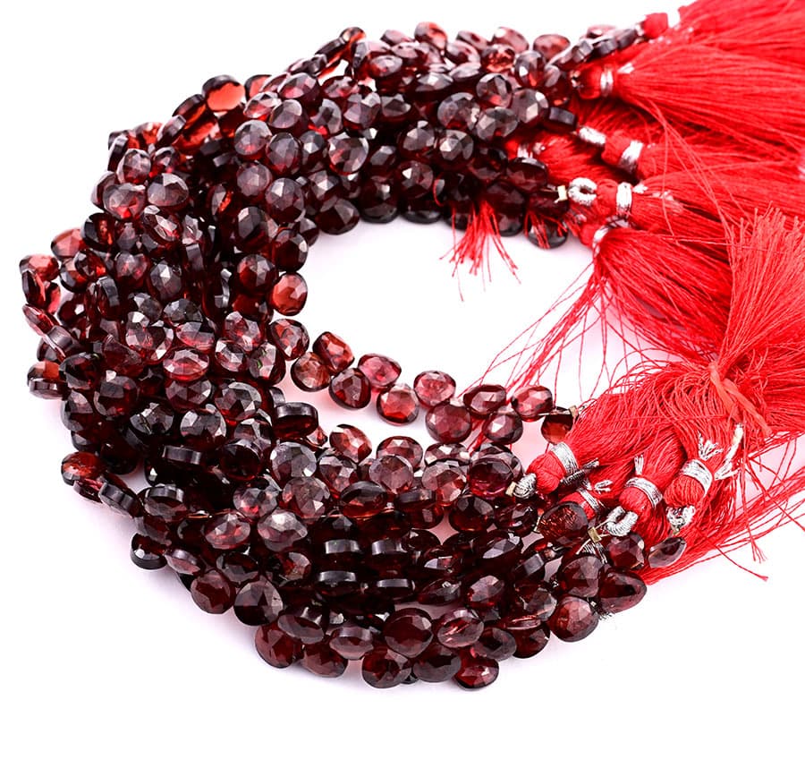 Garnet 7mm Faceted Heart (Calibrated) gemstone bead strand