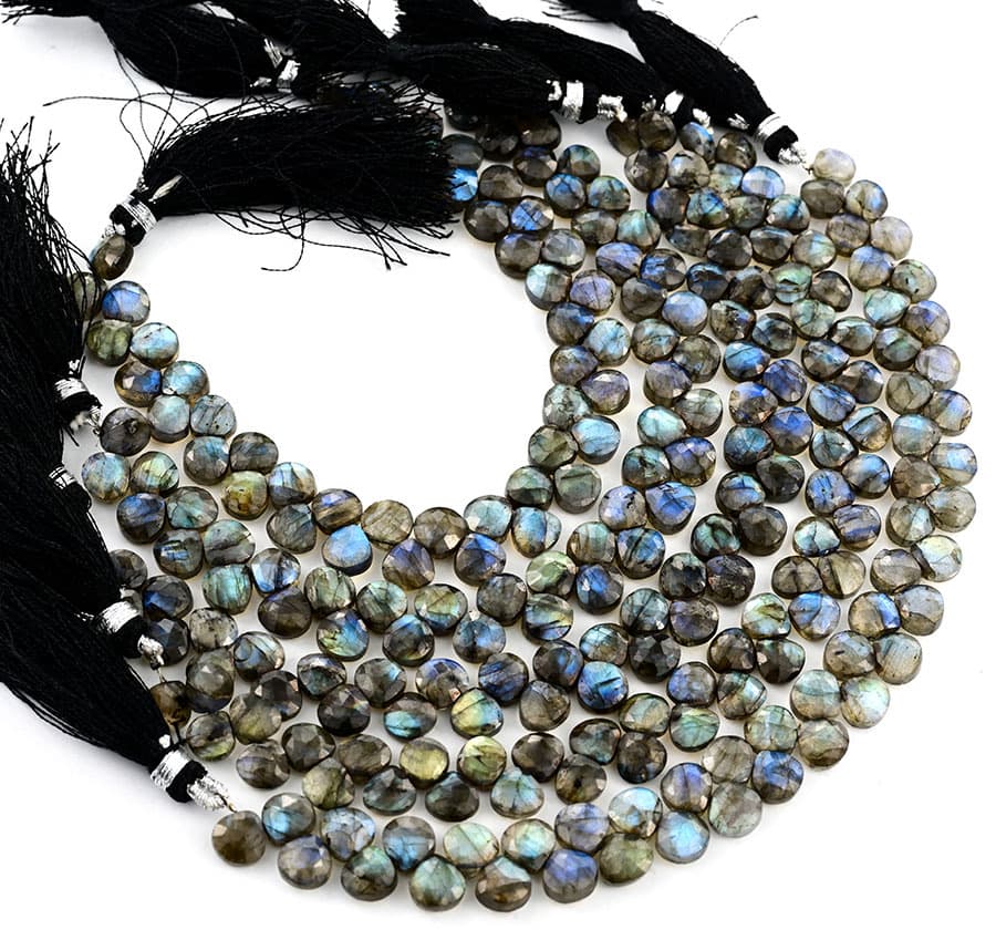 Labradorite 7mm Faceted Heart (Calibrated) gemstone bead strand