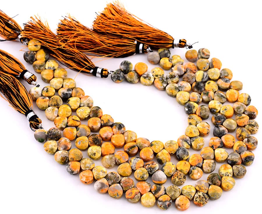 Bumble Bee Jasper 7mm Faceted Heart (Calibrated) gemstone bead strand