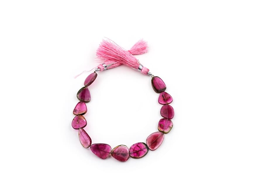 Watermelon Tourmaline Free Size Organic Cut Slices 73CTS gemstone bead strand