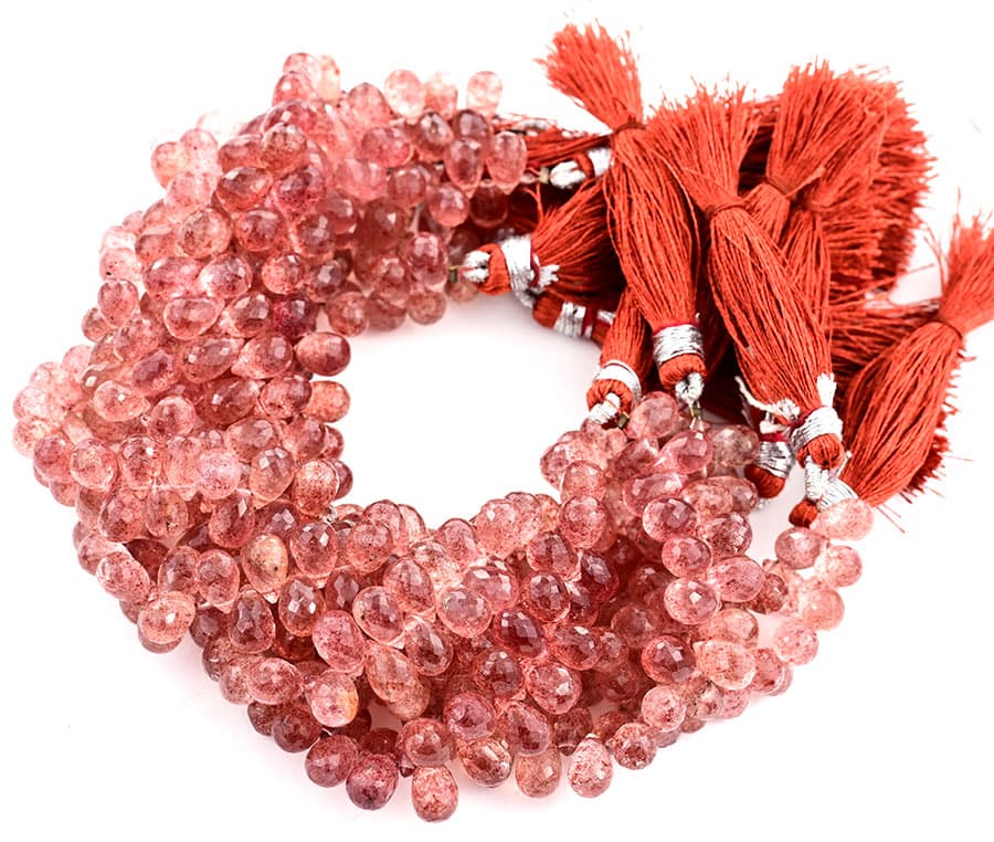 Strawberry Quartz 5X8mm Faceted Tear Drops (Calibrated) gemstone bead strand