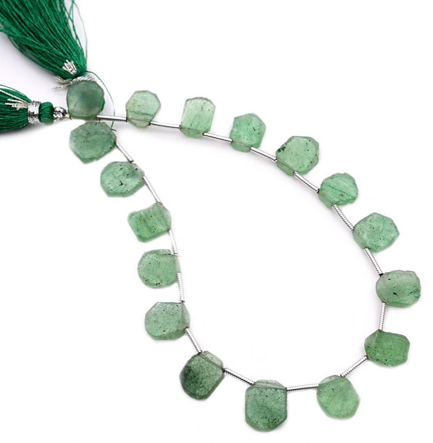 Green Strawberry QTZ. 7x9mm Organic Cut Slice gemstone bead strand