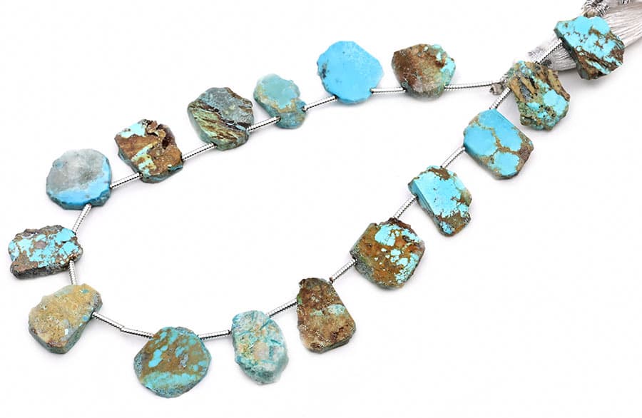 Natural Raw Turquoise 7x9mm Organic Cut Slice gemstone bead strand