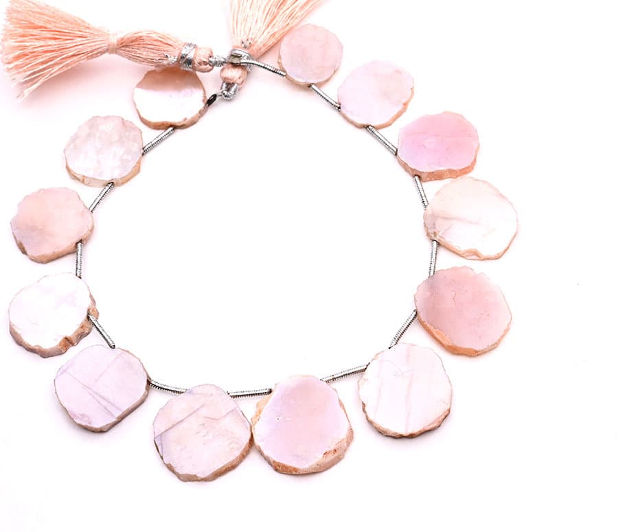 Peach Moonstone Coated 13mm Organic Cut Slice gemstone bead strand