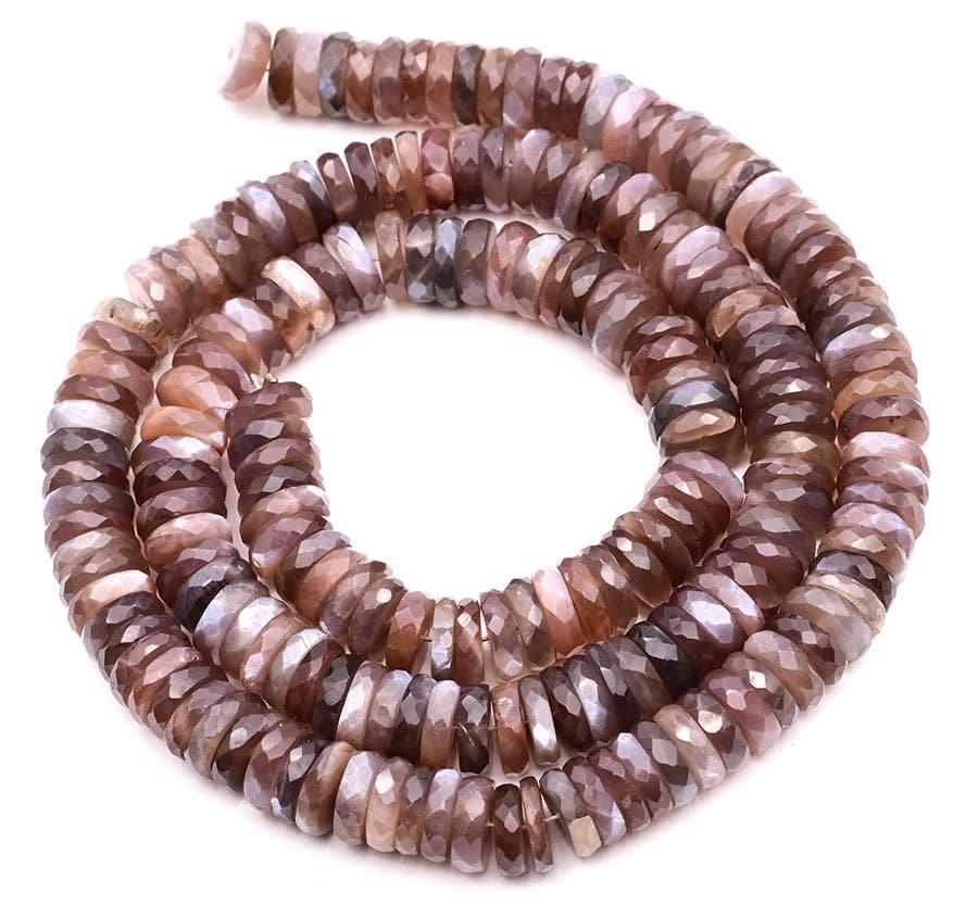 Chocolate Moonstone 5x9mm Faceted Heishi gemstone bead strand