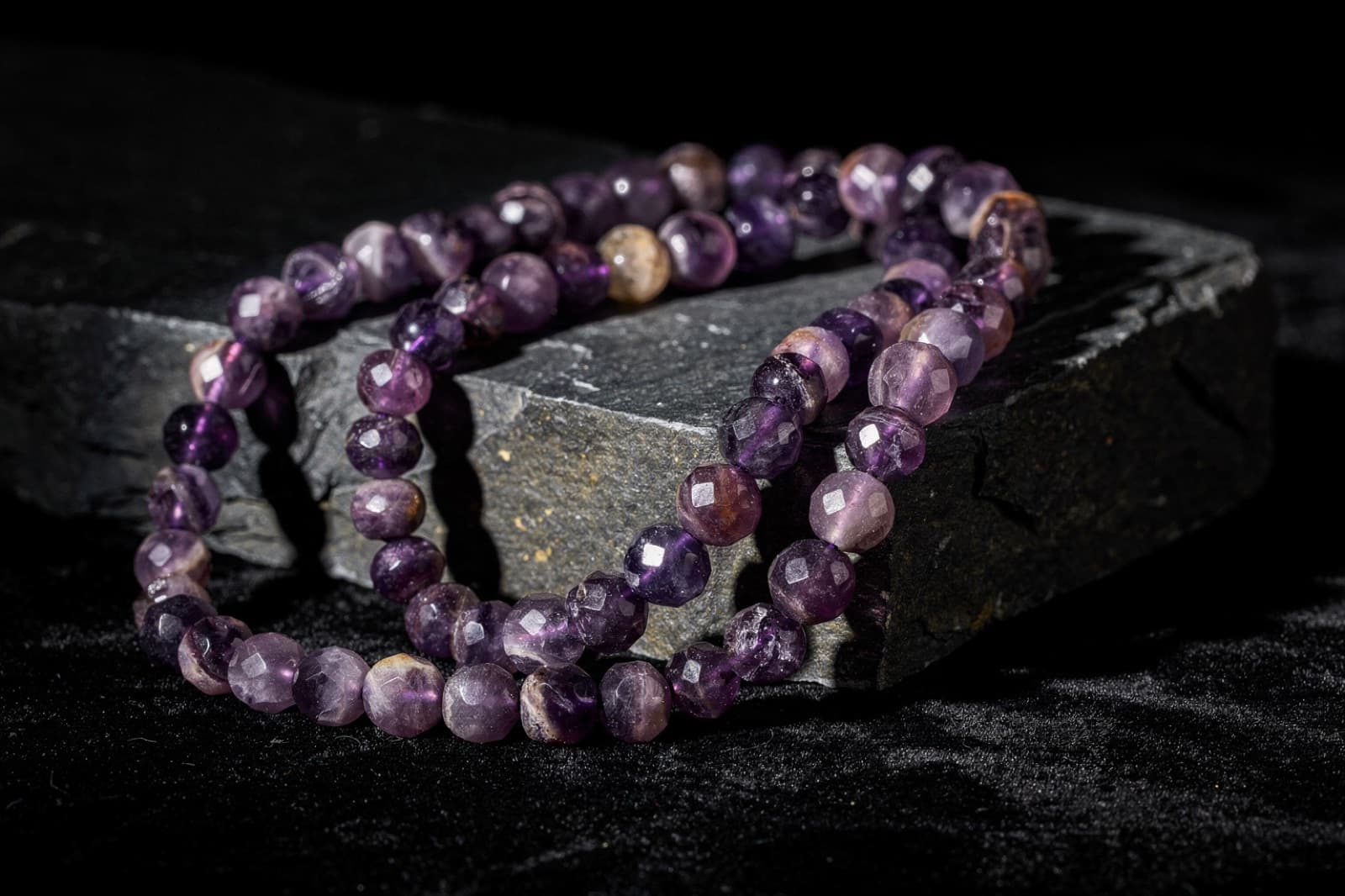 Pink amethyst and Rose de France beads, styled illustration