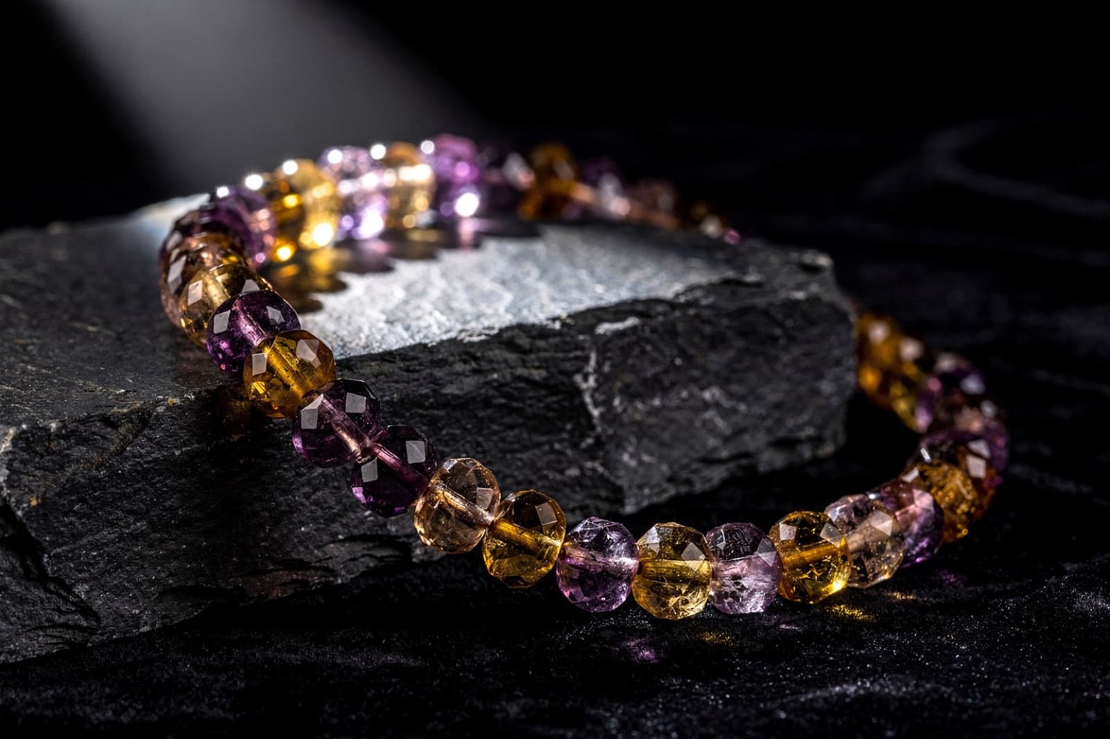 Ametrine beads, styled illustration