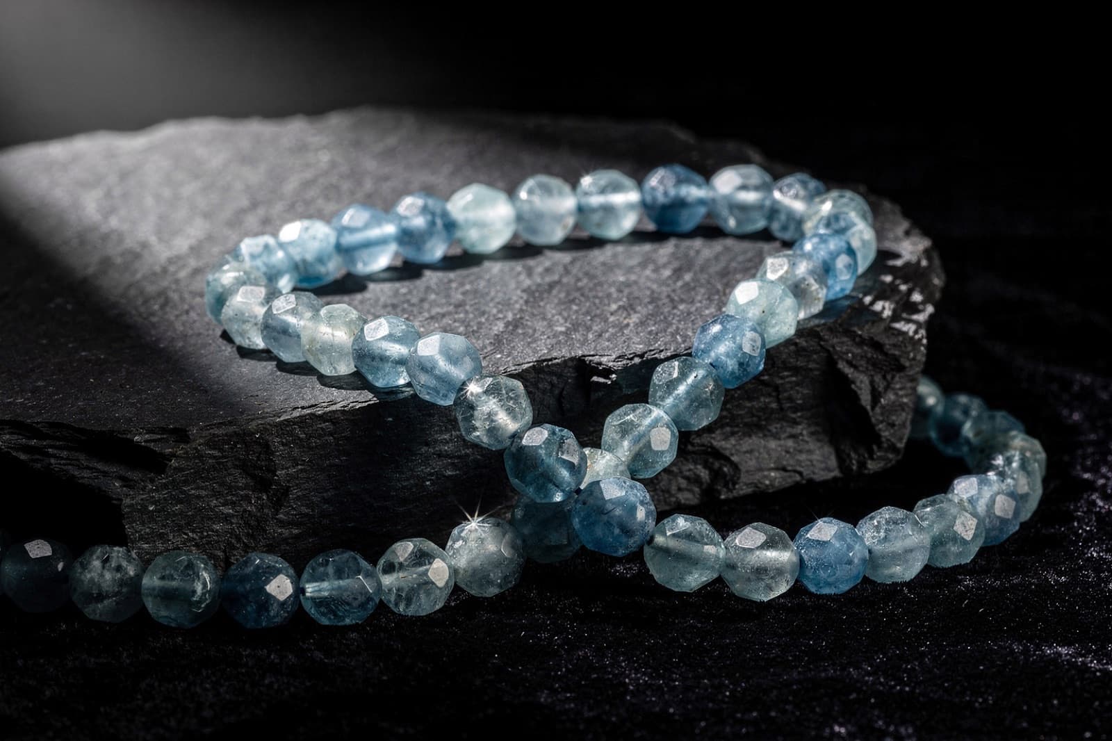 Aquamarine beads, styled illustration