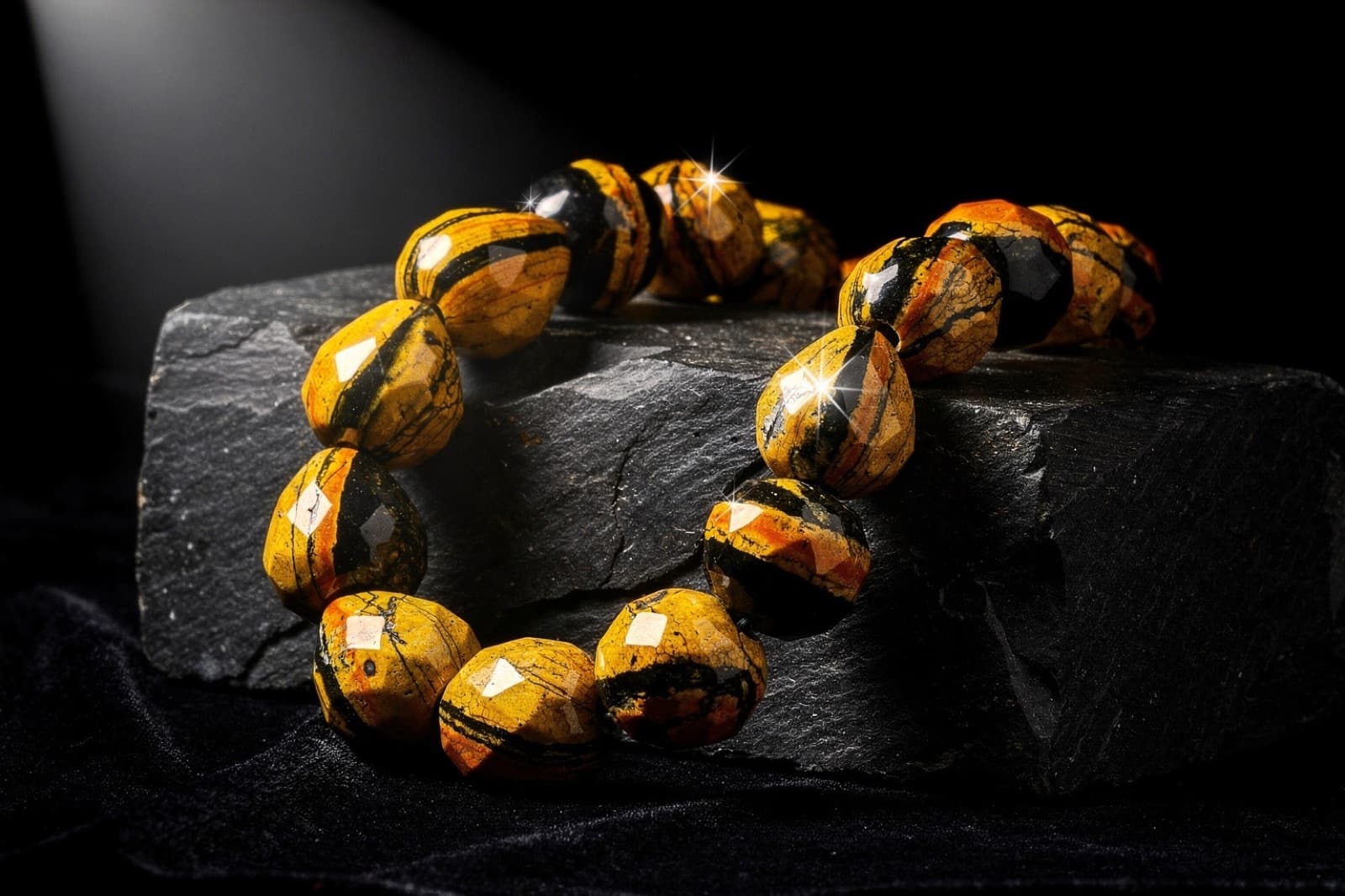 Bumble bee jasper beads, styled illustration
