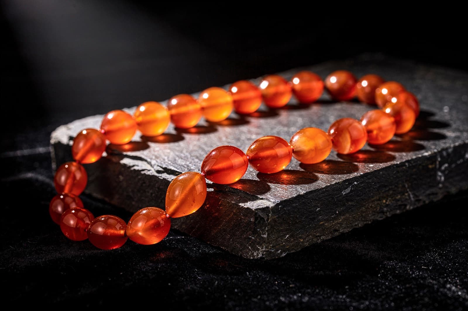 Carnelian beads, styled illustration
