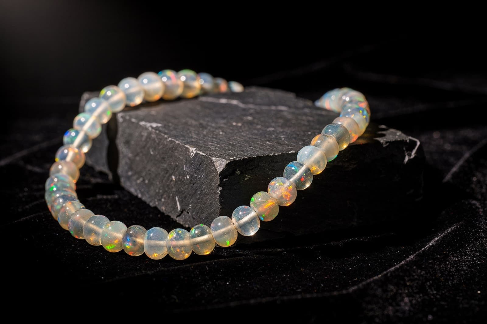 Australian opal, gray body beads, styled illustration